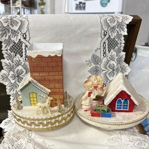 vintage-style Christmas Putz house music boxes